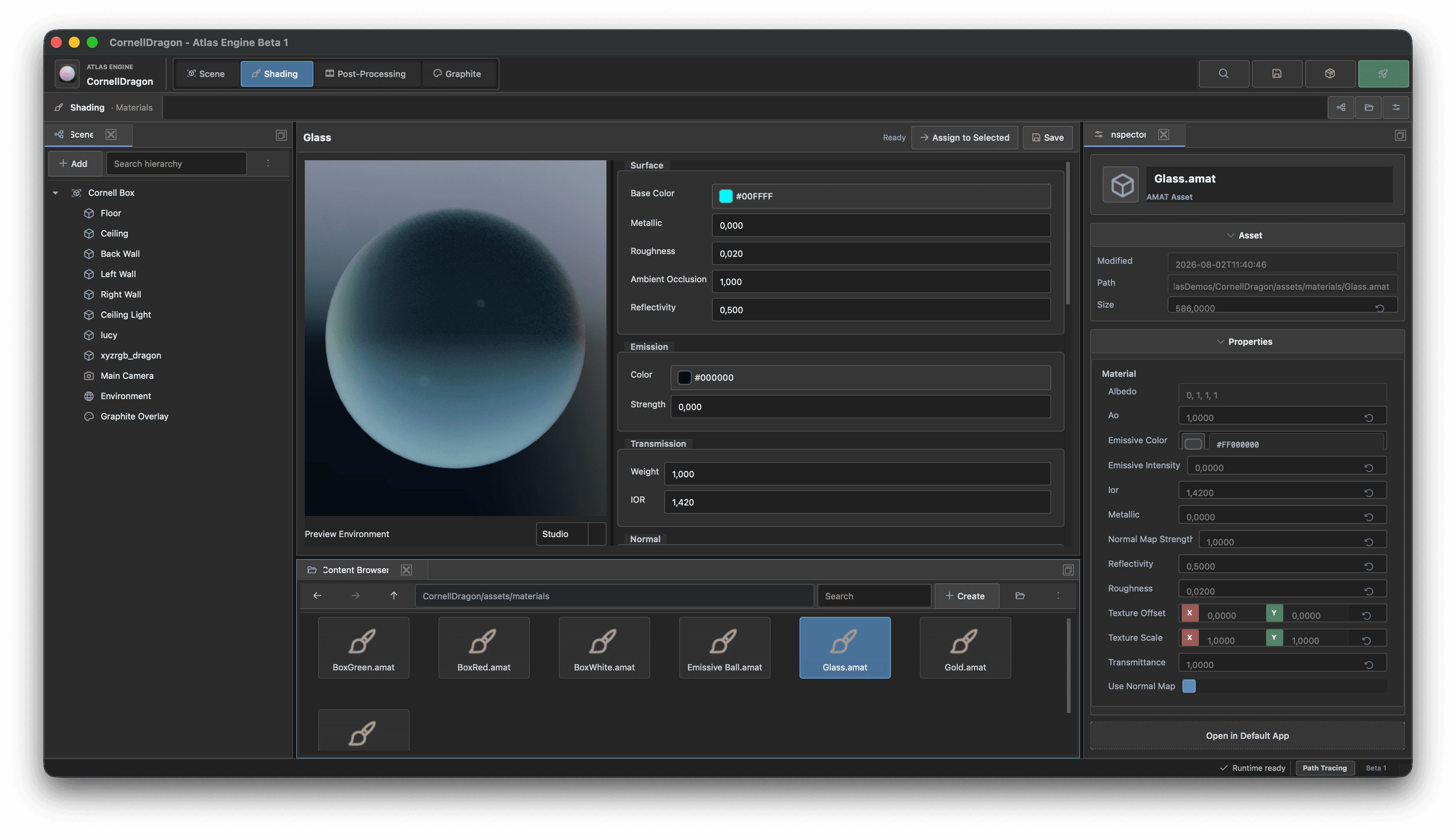 Material editing in the Atlas editor
